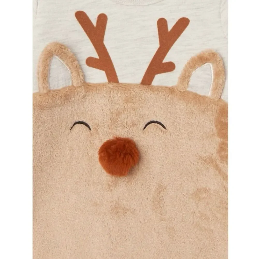 Holiday Reindeer Baby Romper Onesie with Matching Hat 0-3 Months